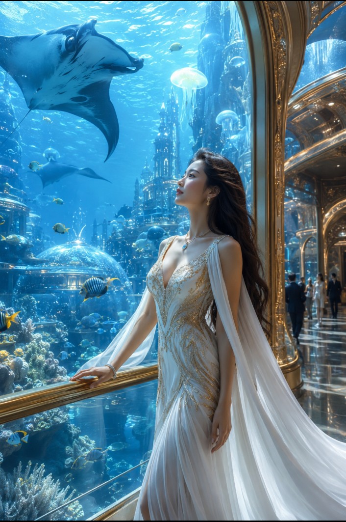 奢华未来主义水族城市女性人像