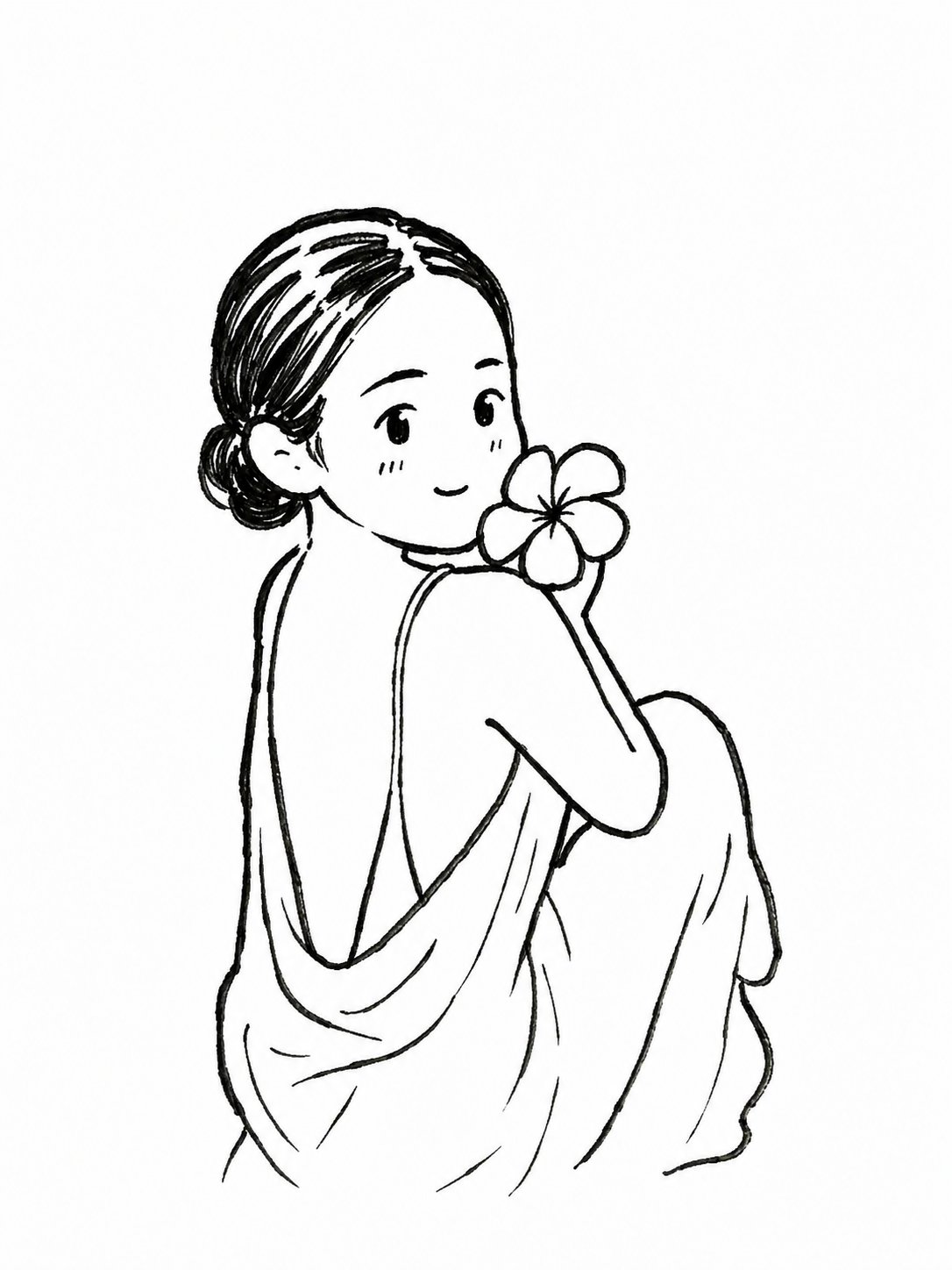 萌系黑白手绘Q版母子涂鸦插画