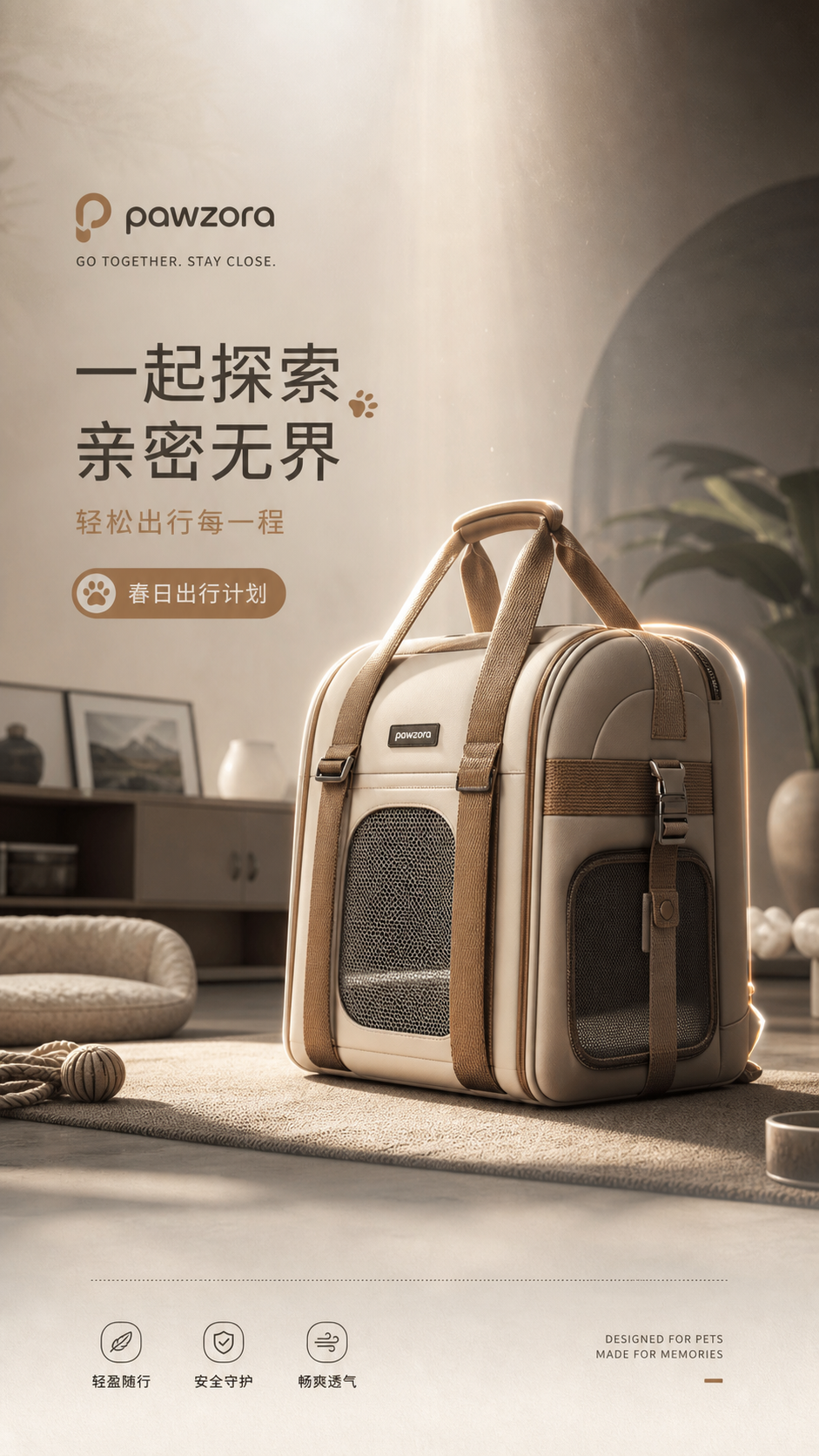 极简理性风格宠物出行包品牌开屏海报