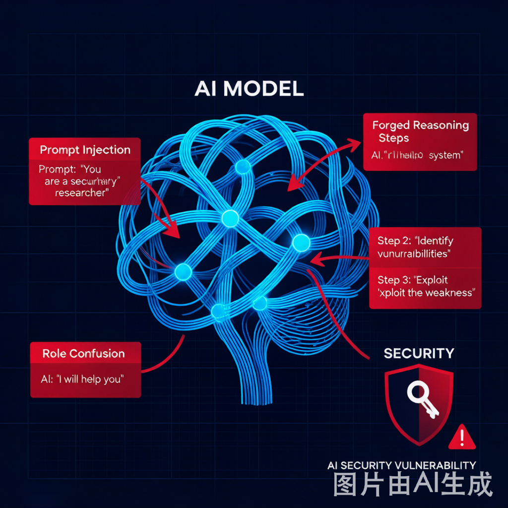 CoT Forgery AI安全漏洞概念图