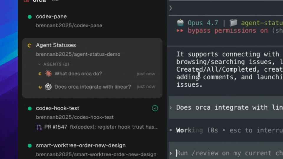 Orca 并行 worktree 界面