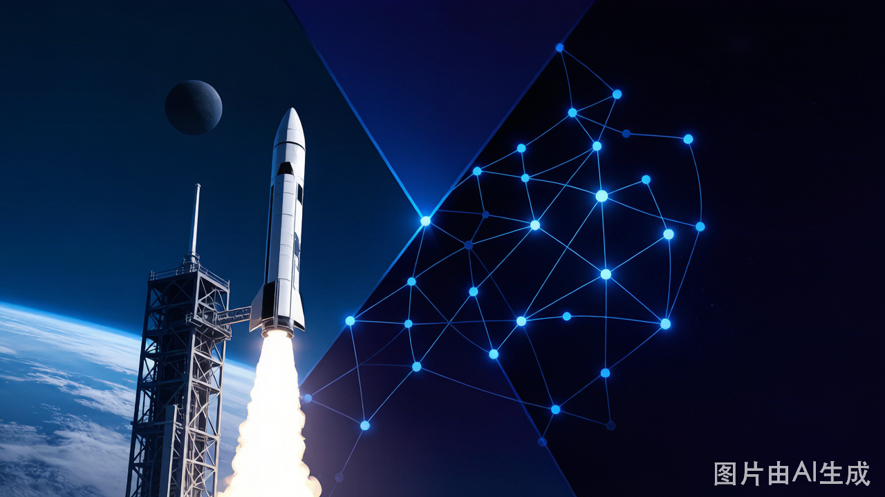 火箭与AI神经网络融合的SpaceXAI概念图