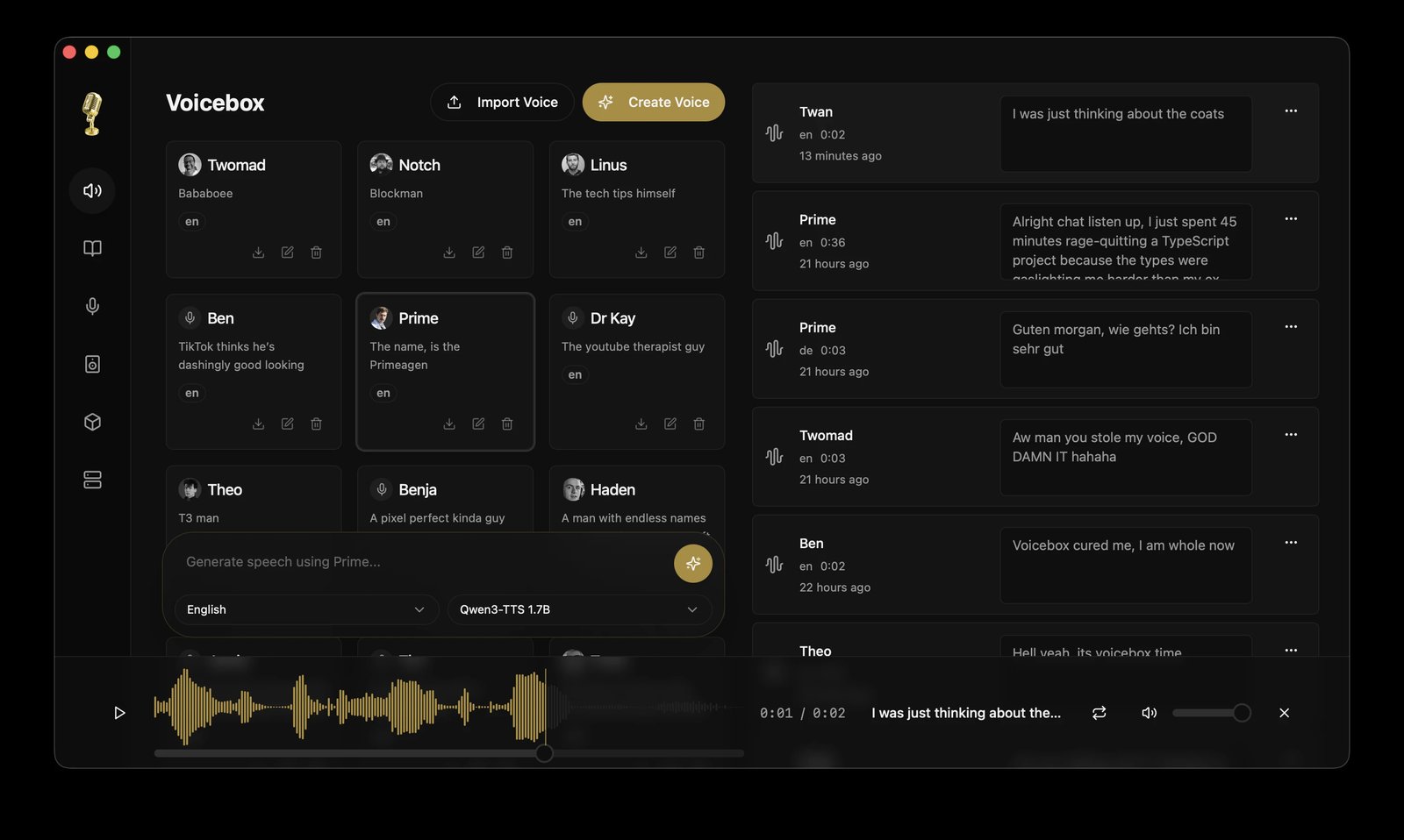 Voicebox 应用界面截图