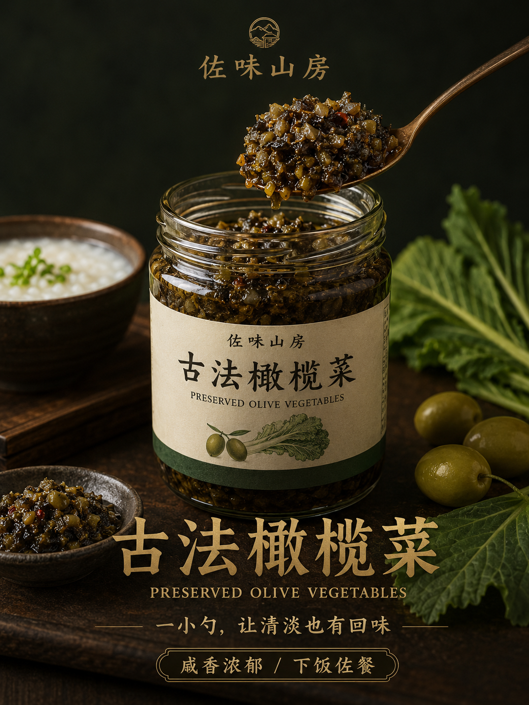 中式美学古法橄榄菜高级感海报