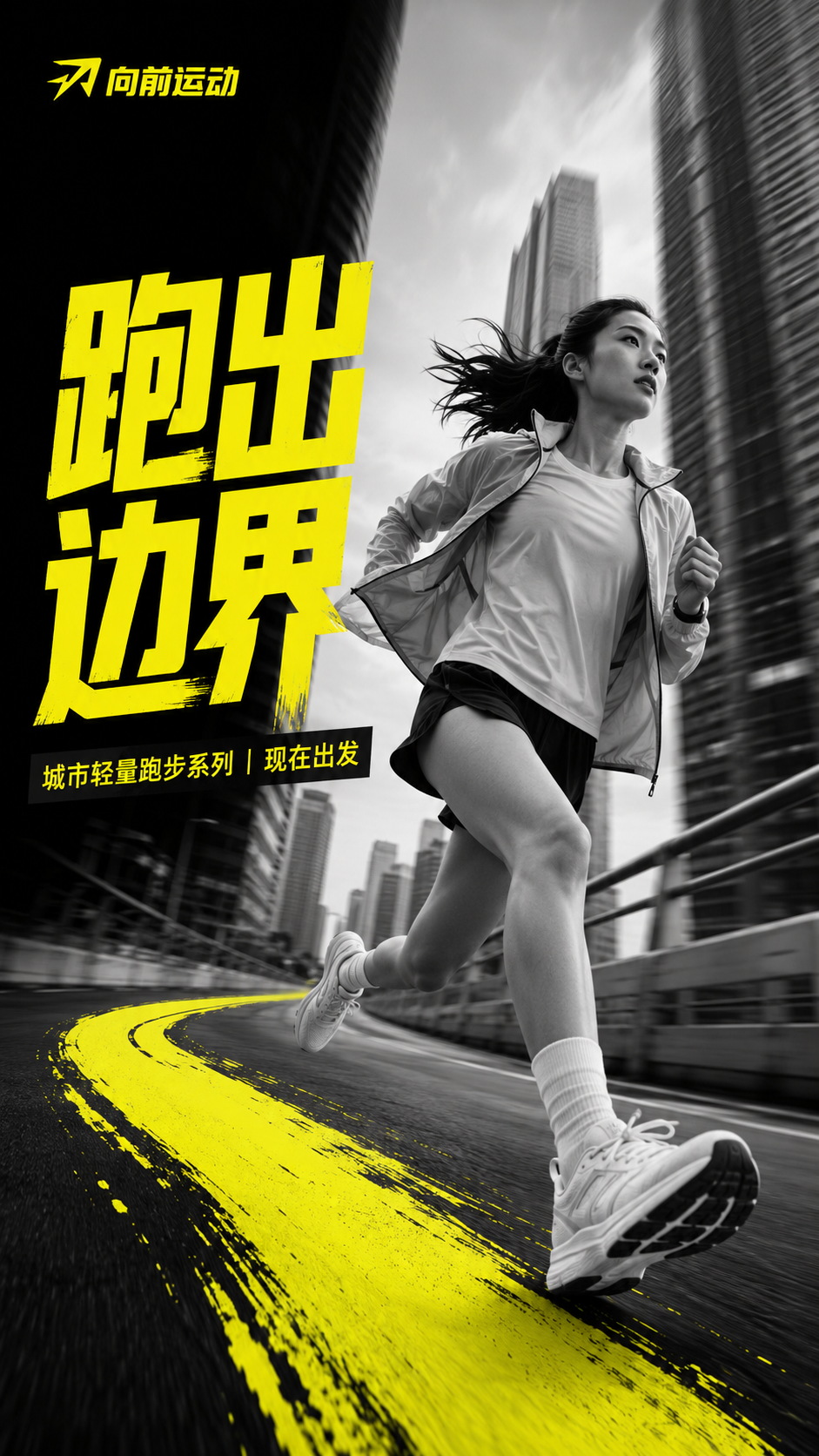 黑白高反差街头运动海报跑出边界