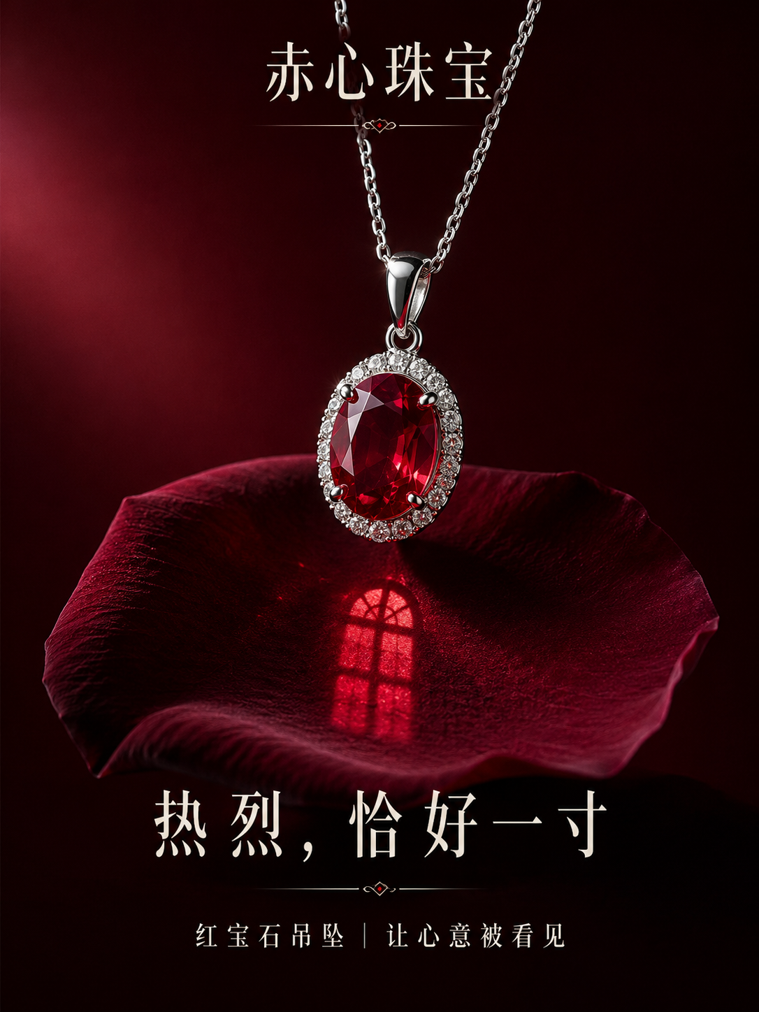 赤心珠宝红宝石吊坠超现实艺术海报