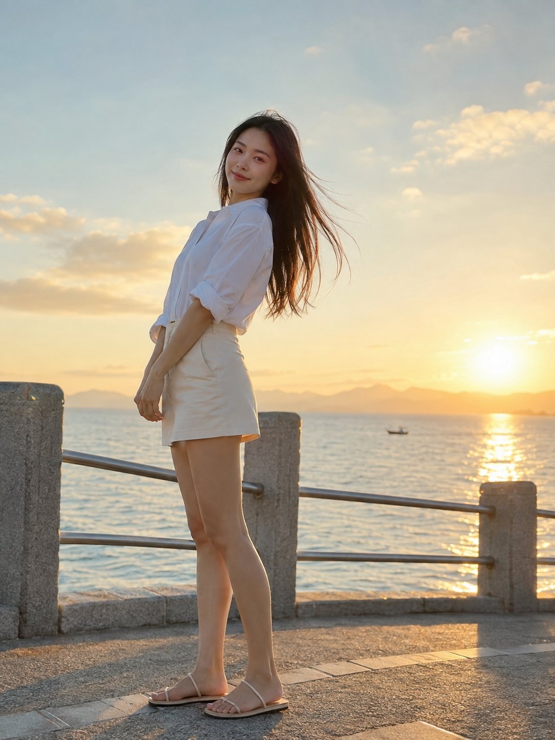 海边夕阳日系清透超写实女性人像