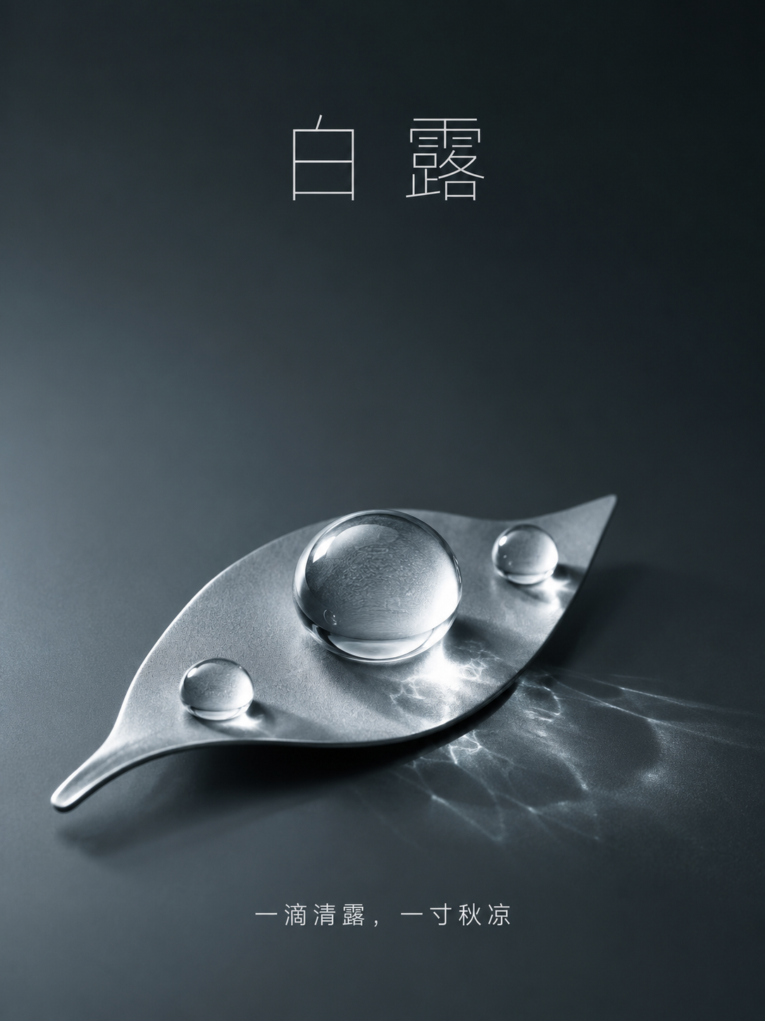 晶莹白露：深青背景下的极简透明玻璃美学