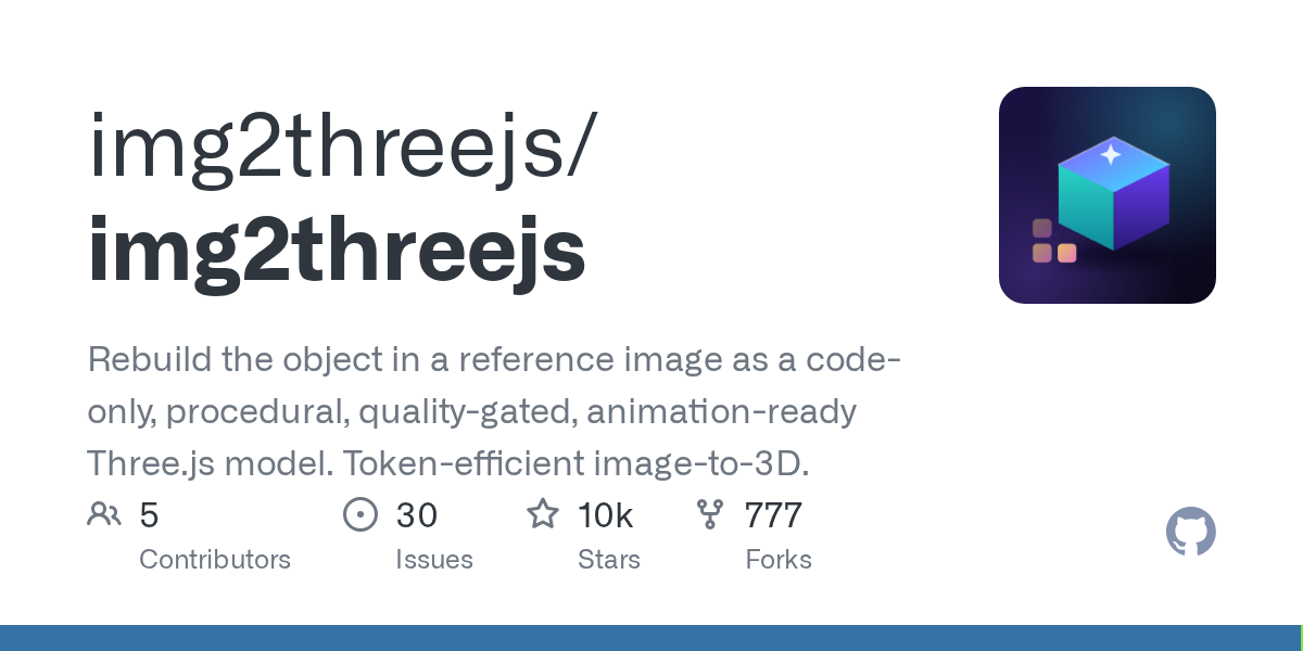 img2threejs：把参考图重建为代码级 Three.js 模型的 AI 工作流（10,323★）
